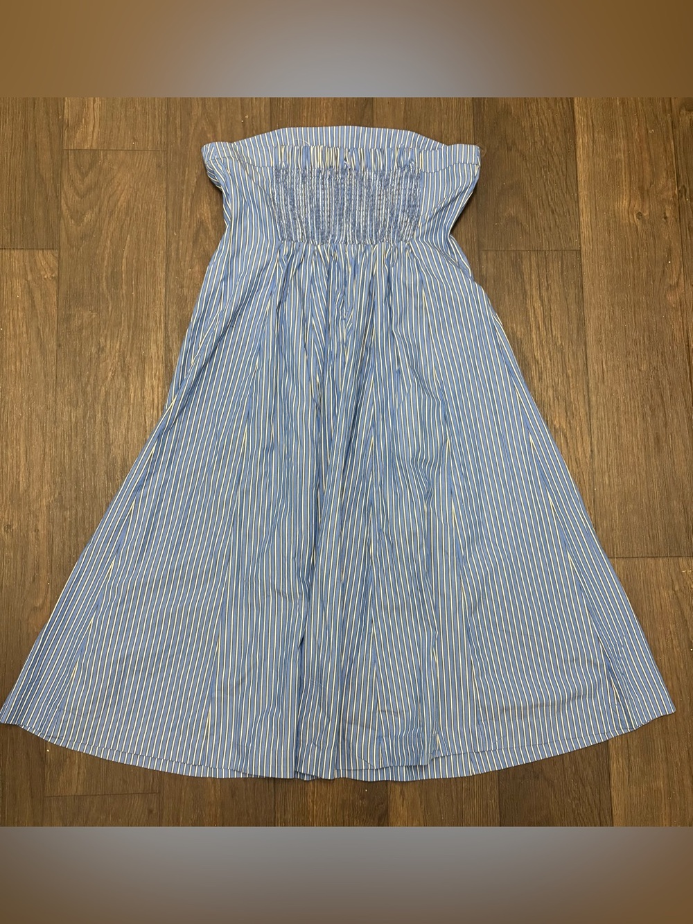 NWT American Eagle Blue Pinstripe Strapless Midi Dress Coastal Vacation Large - Picture 4 of 6
